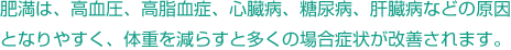 �얞�͍������A�������ǁA�S���a�A�̑��a�Ȃǂ̌����ƂȂ�₷���A�̏d�����炷�Ƒ����̏ꍇ�A�Ǐ󂪉��P����܂��B